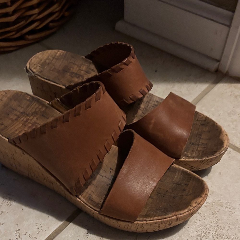 Kork-Ease Tan Leather Wedge Sandals